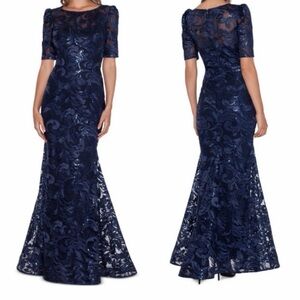Xscape Navy Sequin Lace Maxi Dress